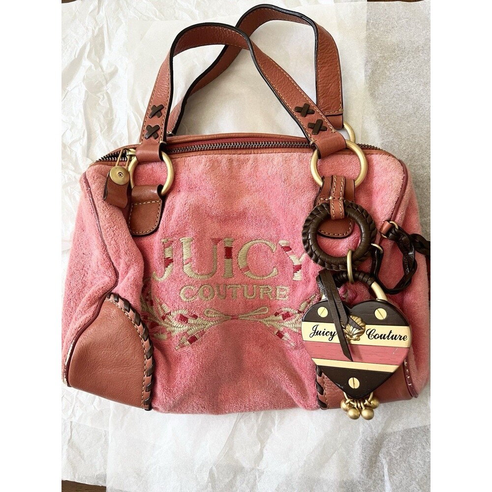Vintage Pink Juicy Couture Tote Bag Purse Handbag Daydreamer Terry Cloth Heart